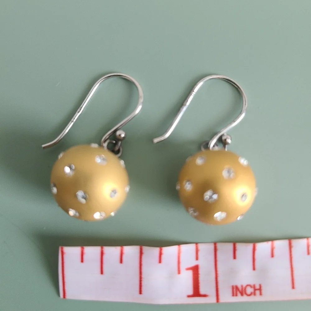 Brushed Gold Tone and Rhinestone Earrings - Picture 3 of 4